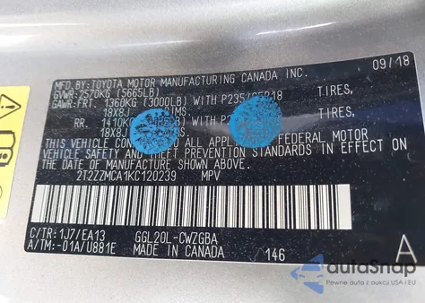 2019 Lexus Rx 350 z USA, uszkodzony, nr VIN 2T2ZZMCA1KC120239